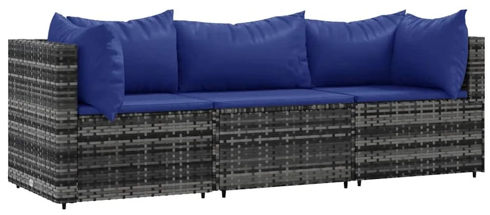3 részes szürke polyrattan kerti ülőgarnitúra párnákkal