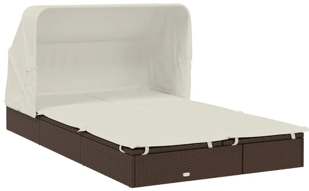 2 személyes barna polyrattan napágy tetővel 213 x 118 x 97 cm
