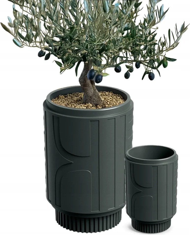 Kerti Kaspó Nagy Teraszra Antracit Magas 57CM Dekoratív Mintás