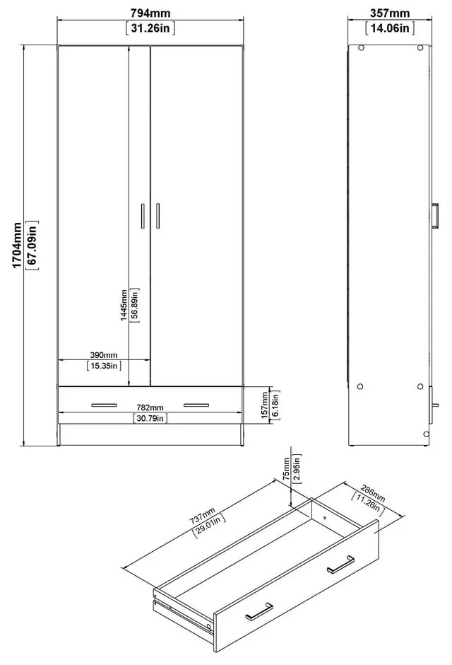 Fehér ruhásszekrény 79x170 cm Space – Tvilum