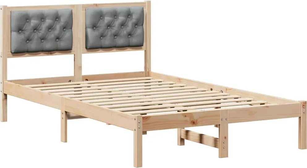 vidaXL Ágykeret fejtámlával Világosszürke 135 x 190 cm Tömör fenyőfa