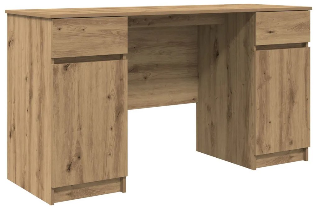 vidaXL Asztal fiókkal ajtóval kézműves tölgy 140 x 49 x 76 cm Faanyag