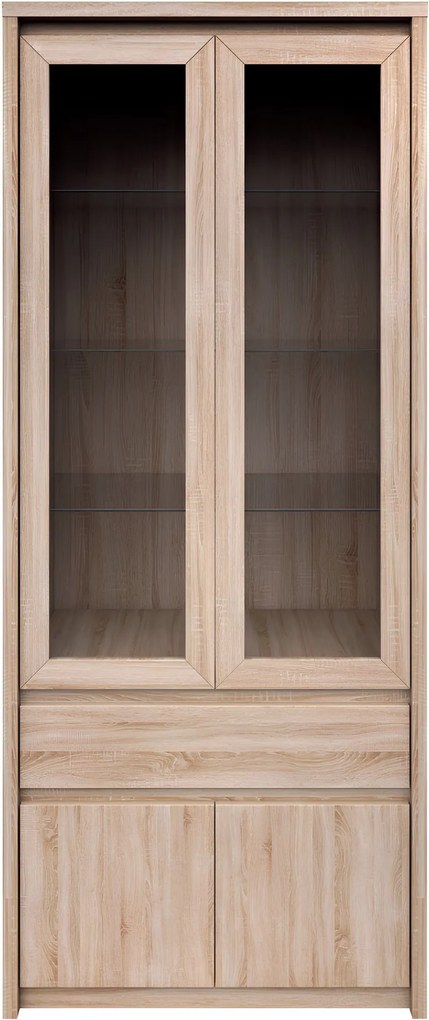 Vitrines szekrény, DTD laminált, tölgy sonoma, NORTY TYP 3
