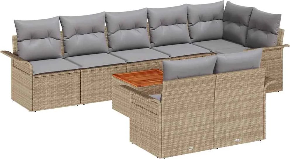 vidaXL Kerti Kanapé Szett párnával 9 pcs Bézs polirattan