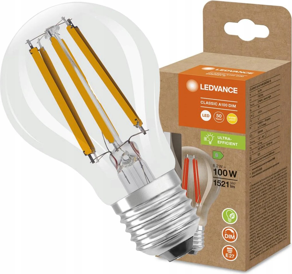 Led izzó A60 E27 8,2W 100W 1521lm 2700K Fényerőszabályozható Ledvance Filament