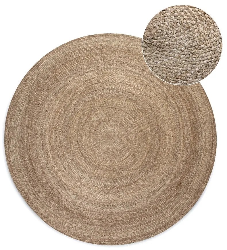 Natúr színű kétoldalas kerek juta szőnyeg ø 100 cm Braided Grey – Hanse Home