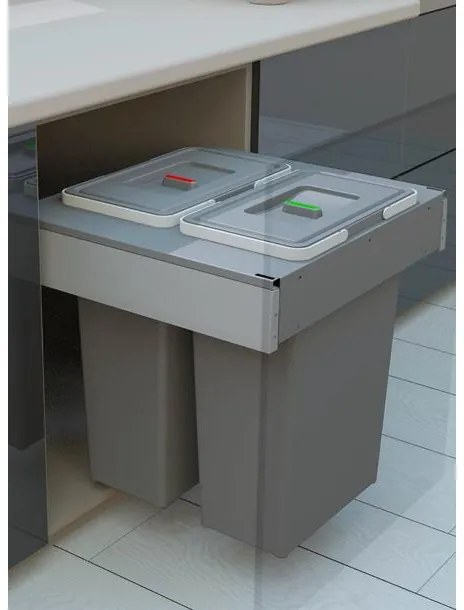 Hulladékgyűjtő Elletipi SQUARE 2.0 600, szelektív, frontkihúzású, szürke, 24L + 8L + 2*12L
