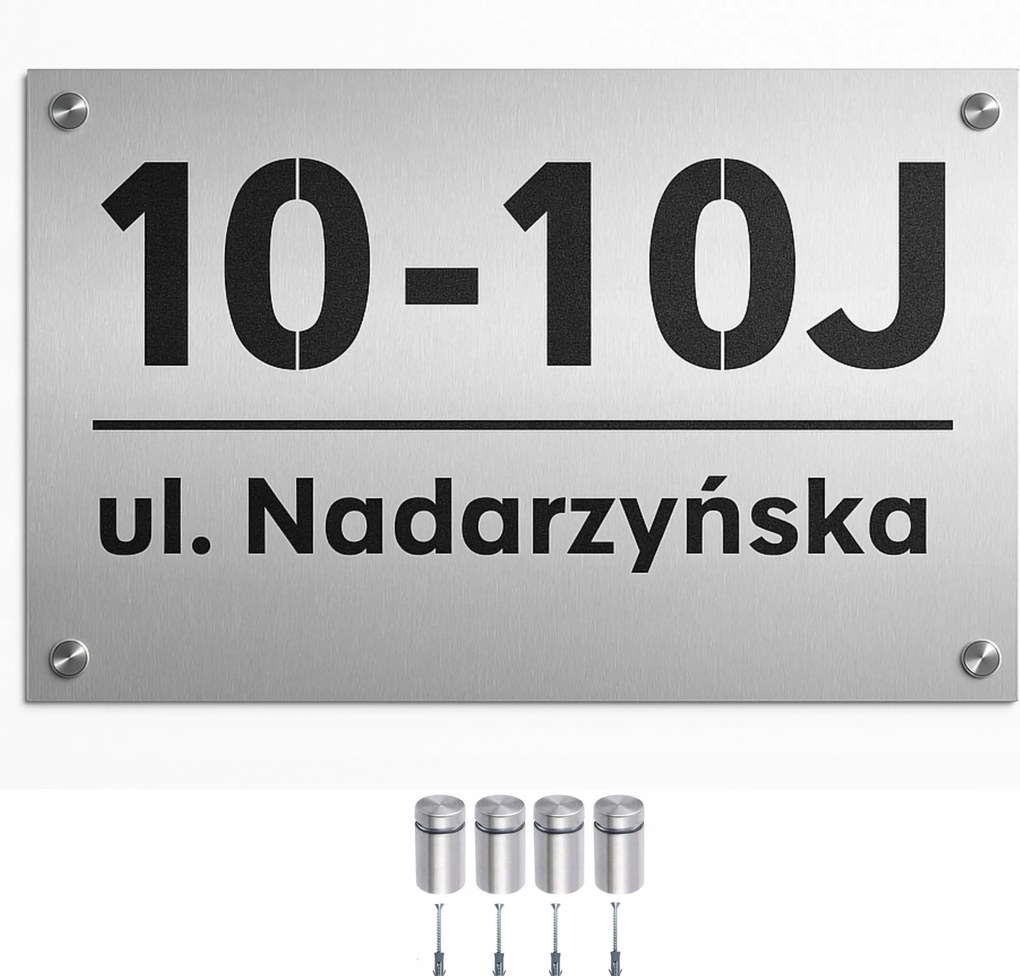 Prémium címtábla Rozsdamentes Acél (lézer) házszámmal, fekete