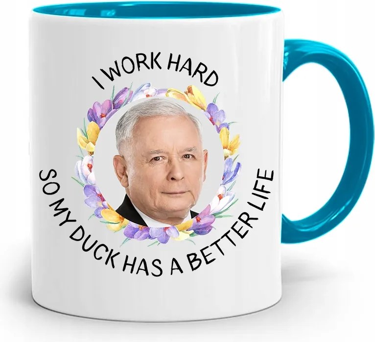Kék Vicces Bögre Jaroslaw Kaczynski fényképes nyomattal