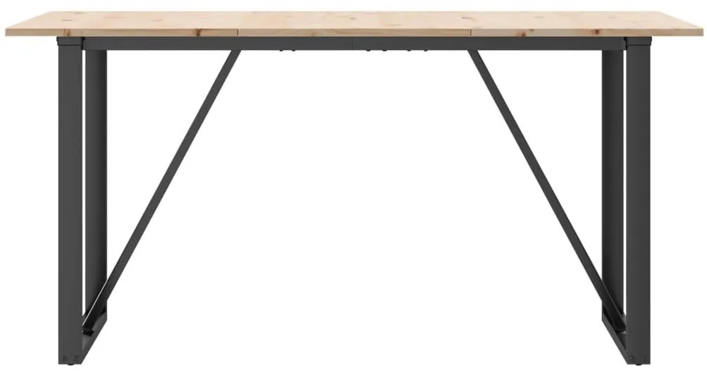 Tömör fenyőfa és acél étkezőasztal O-vázzal 160x80x75 cm