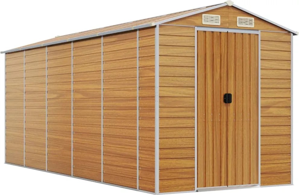 vidaXL világosbarna horganyzott acél kerti fészer 191 x 470 x 198 cm
