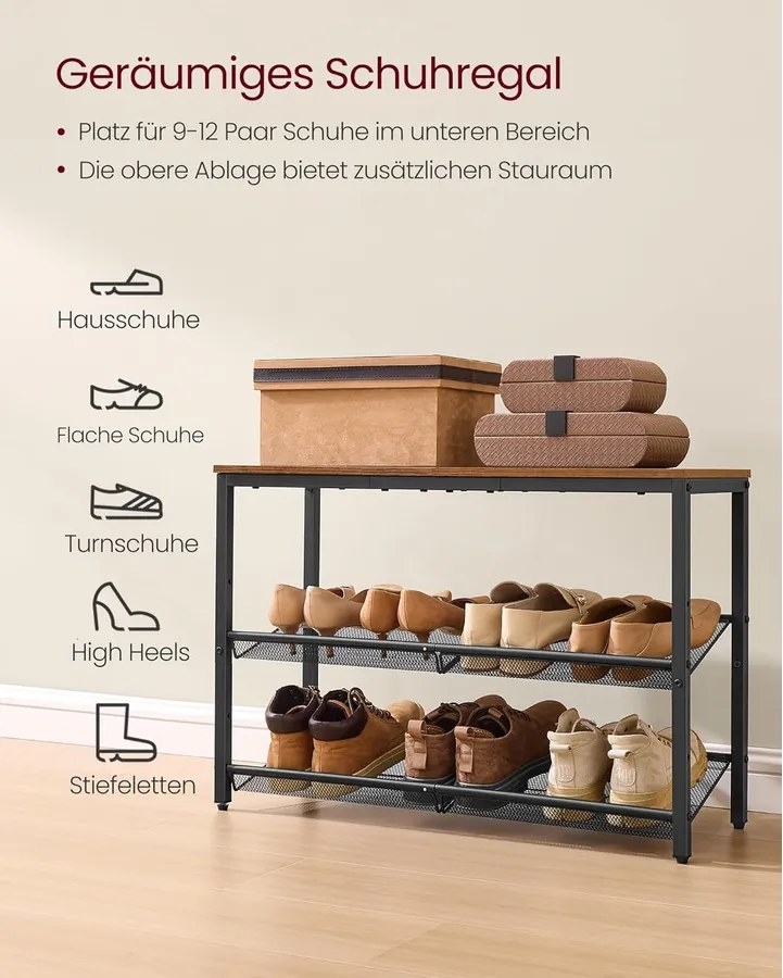 VASAGLE cipőtartó állvány 8x75x53cm, barna–tintafekete