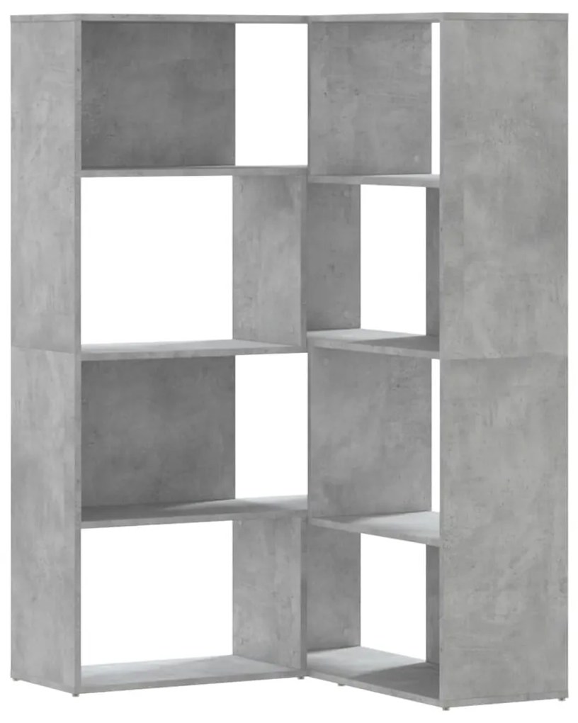 4 szintes betonszürke szerelt fa sarokkönyvespolc 85x85x140 cm