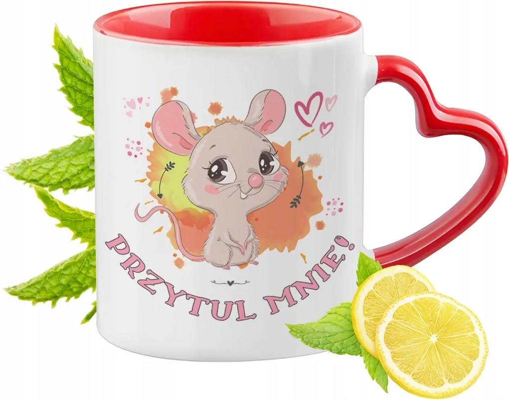 Egér Bögre Piros Szív Alakú Füllel Ajándék