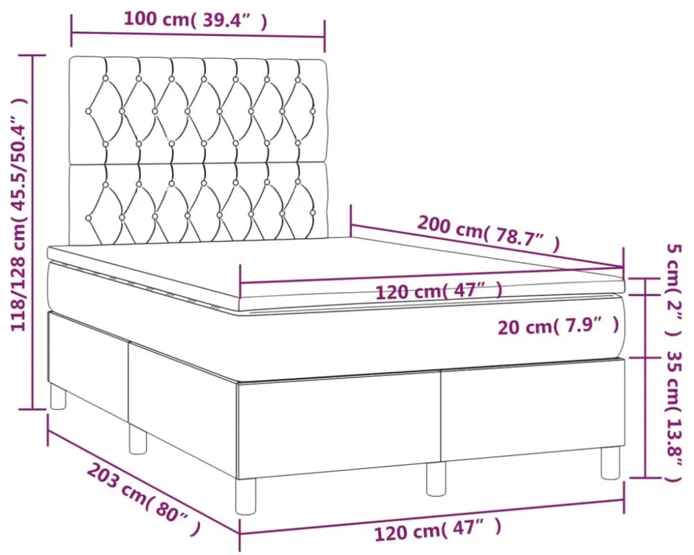 sötétszürke bársony rugós és LED-es ágy matraccal 120x200 cm
