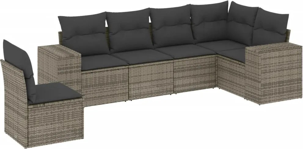 vidaXL 6 részes szürke polyrattan kerti ülőgarnitúra párnákkal