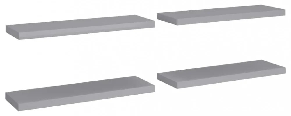 4 db szürke MDF lebegő fali polc 80 x 23,5 x 3,8 cm