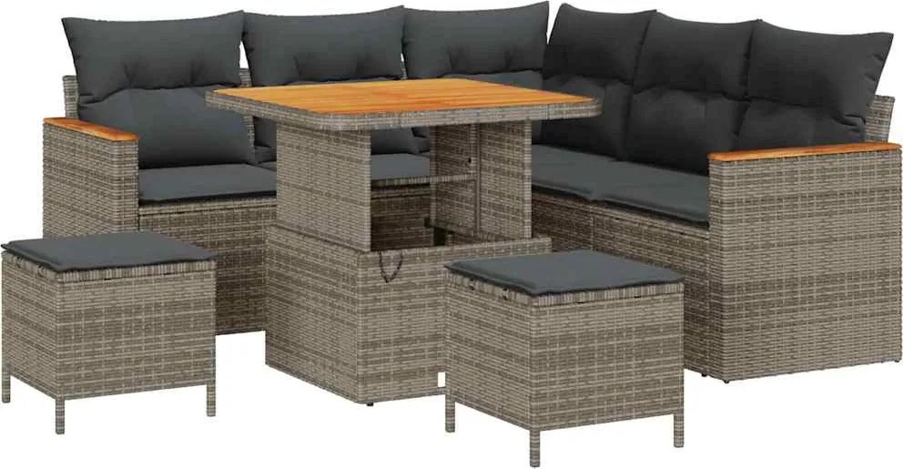 vidaXL Kerti Kanapé Szett 8 pcs Szürke polirattan