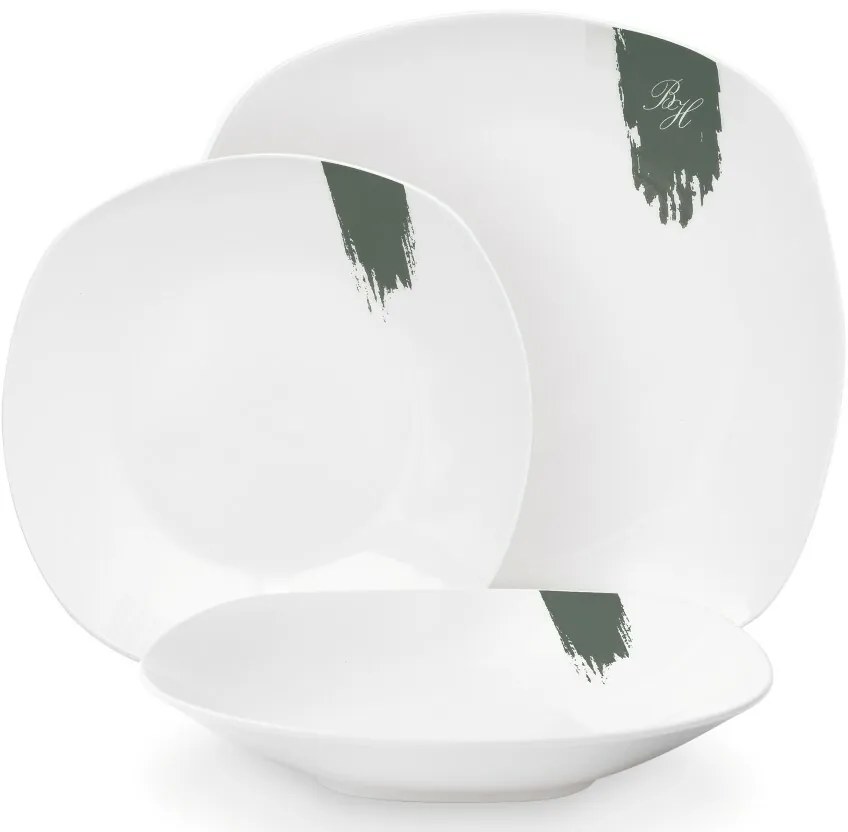 BerlingerHaus 18 darabos tányérkészlet Matte Green, fehér-zöld
