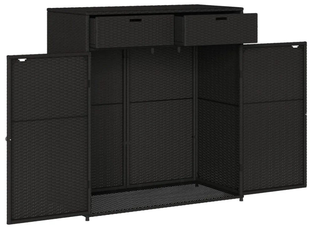 fekete polyrattan kerti tárolószekrény 105 x 55 x 113 cm