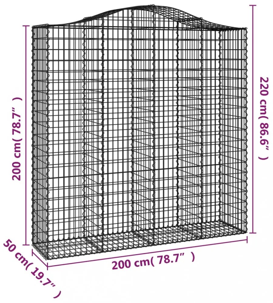 4 db íves horganyzott vas gabion kosár 200x50x200/220 cm