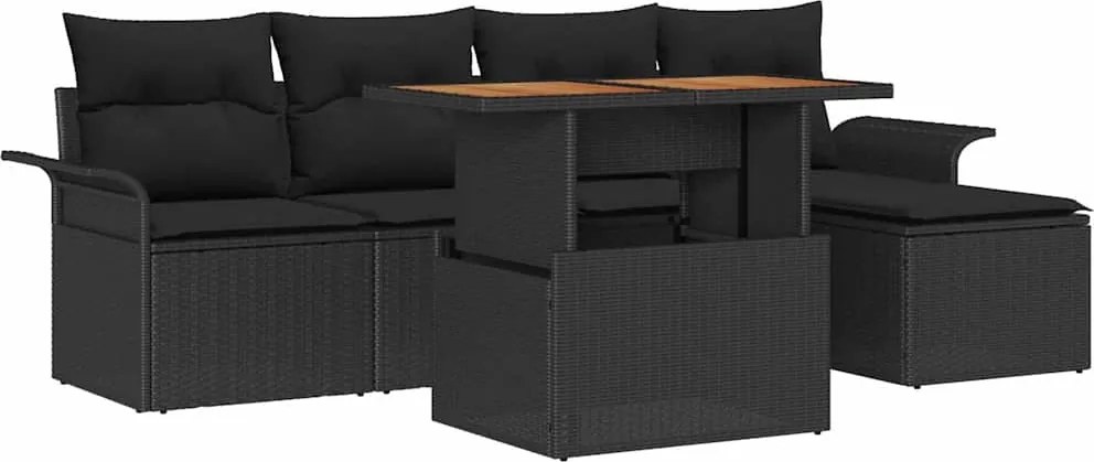 vidaXL Kerti Kanapé Szett tárolóval 6 pcs Fekete Poli rattan