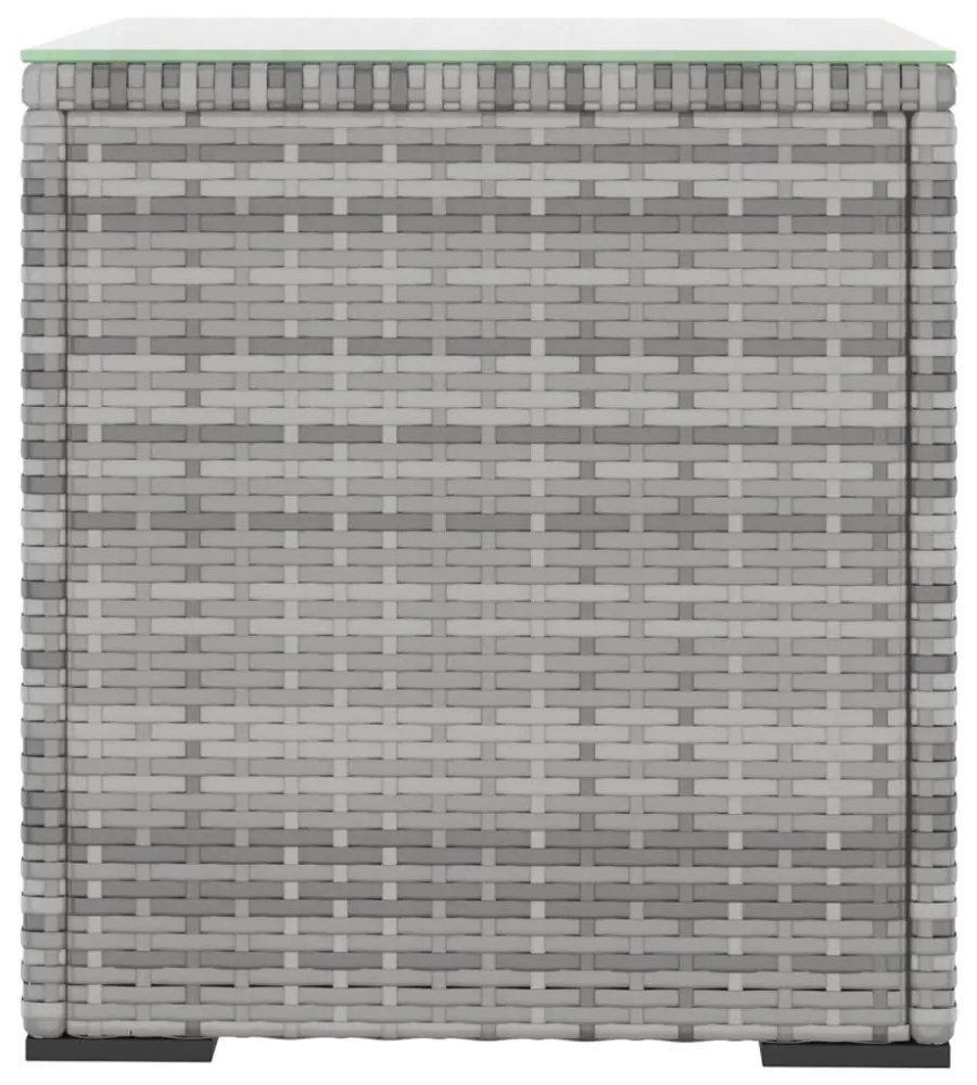 szürke polyrattan és edzett üveg kisasztal 40 x 37 x 40,5 cm