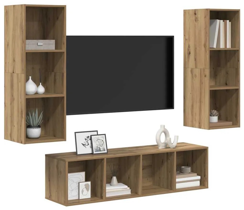 TV Szekrény Szett 3 pcs kézműves tölgy 37 x 37 x 142.5 cm