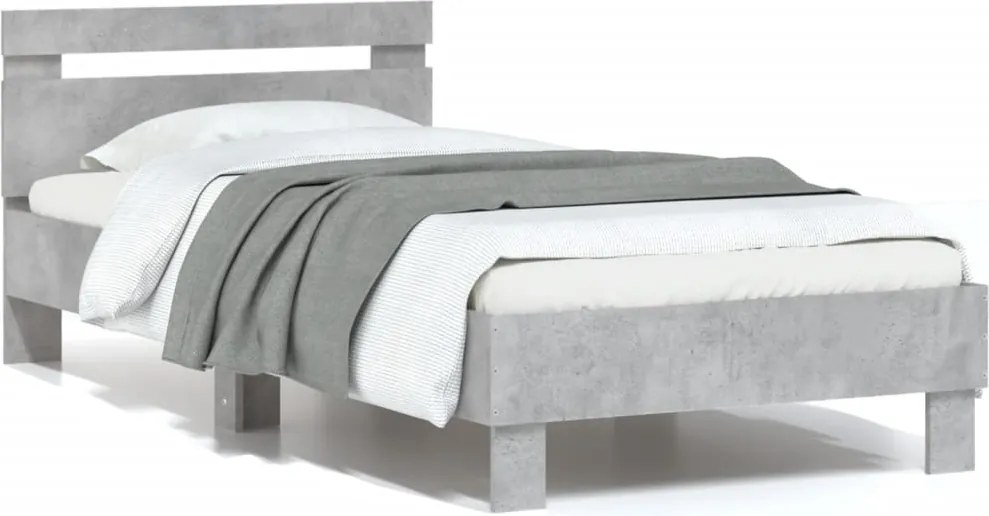 vidaXL betonszürke szerelt fa ágykeret fejtámlával 90 x 200 cm