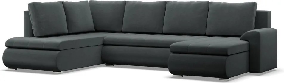 Tokio U sarokkanapé, 3 ágyneműtartóval, bársony, baloldali, szürke