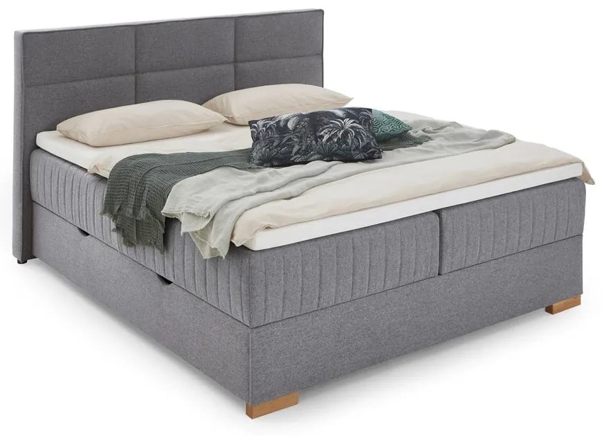 Szürke ágyneműtartós boxspring ágy 160x200 cm Tambo – Meise Möbel