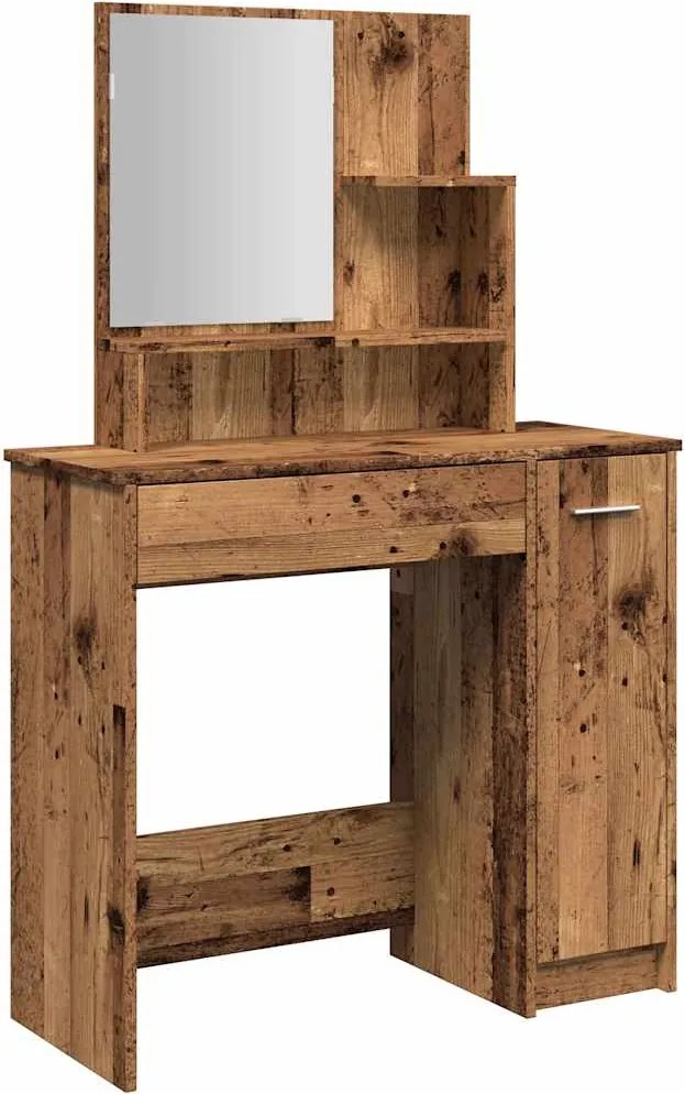 vidaXL öltözőasztal tükörrel régi fa 86,5x35x136 cm