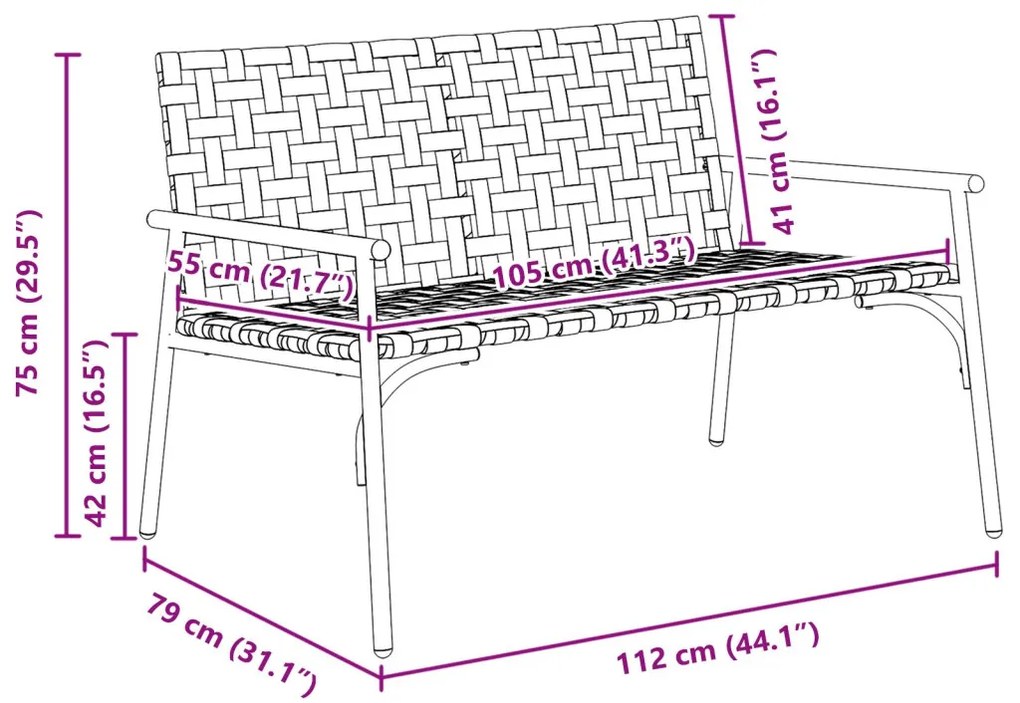 Kerti Pad Fekete 113x79x75 cm Poli Rattan