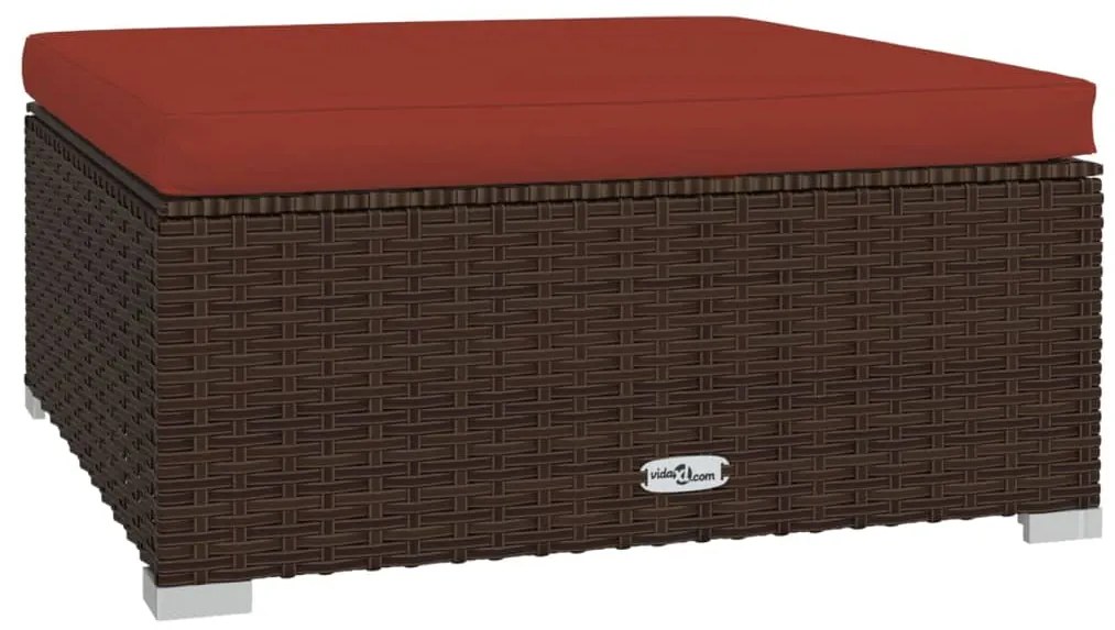 vidaXL barna polyrattan kerti lábtartó párnával 70 x 70 x 30 cm