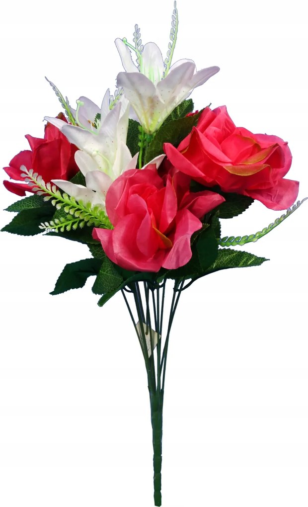 Csokor 12 virág rózsa és liliom sötét rózsaszín-fehér