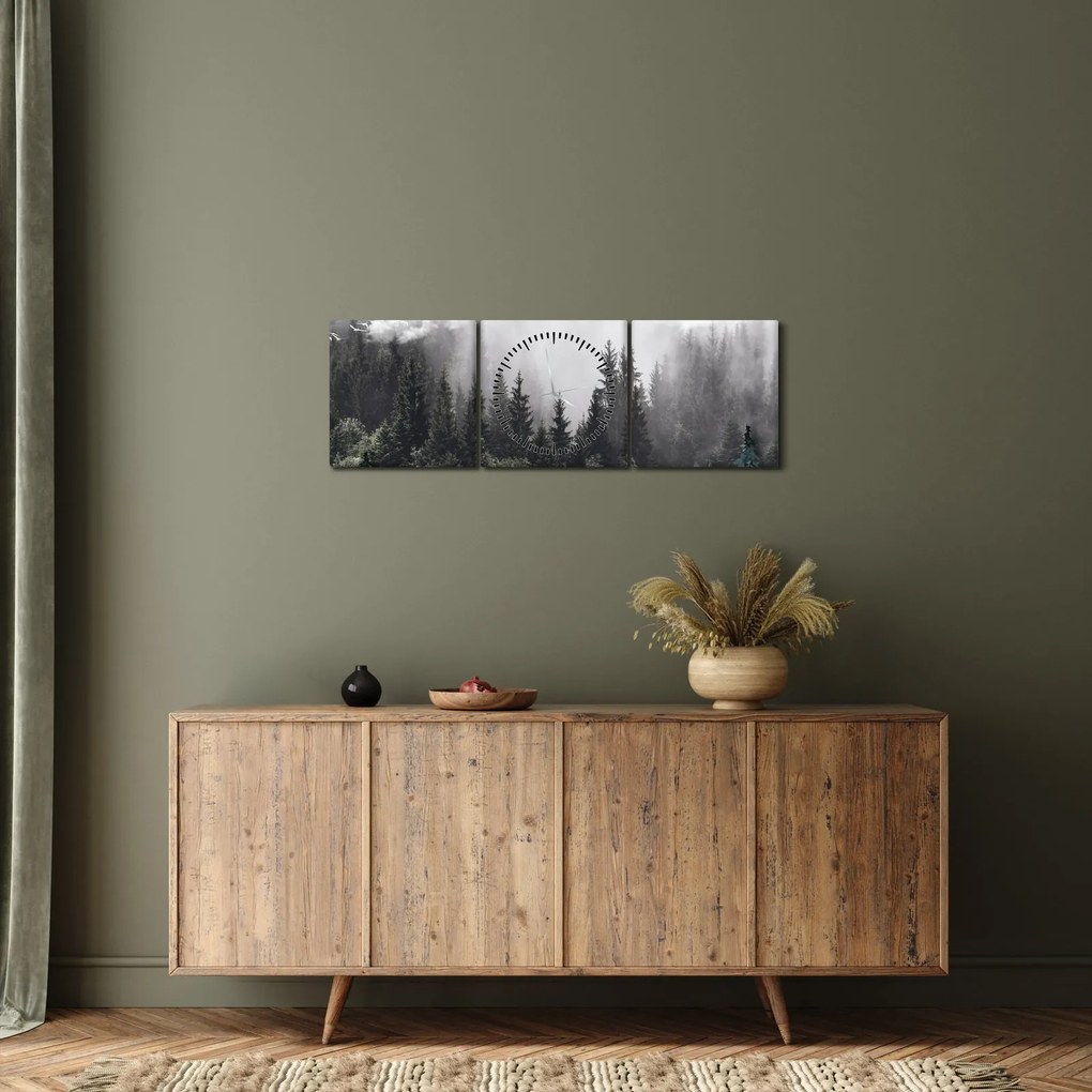 Kép - Erdő illusztrált elemekkel (órával) (90x30 cm)