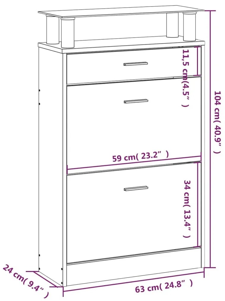 fekete szerelt fa cipőszekrény 63 x 24 x 104 cm