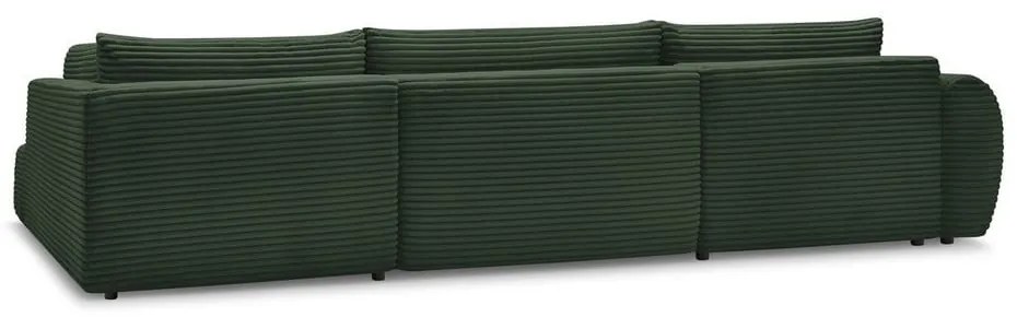 Sötétzöld kordbársony kinyitható sarokkanapé (bal oldali-U alakú) Lucien – Bobochic Paris