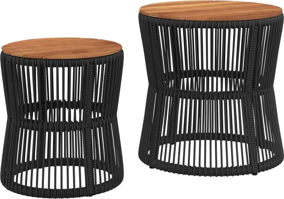vidaXL 2 db fekete polyrattan kerti kisasztal fa asztallappal