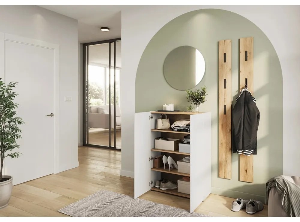 Fehér előszoba bútor tölgyfa dekorral 104x200x33 cm Alviano – Germania