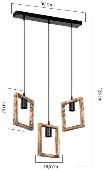 Zuma Line ASZ.1679 - Csillár zsinóron ATRIA 3xE27/20W/230V fenyő/fekete