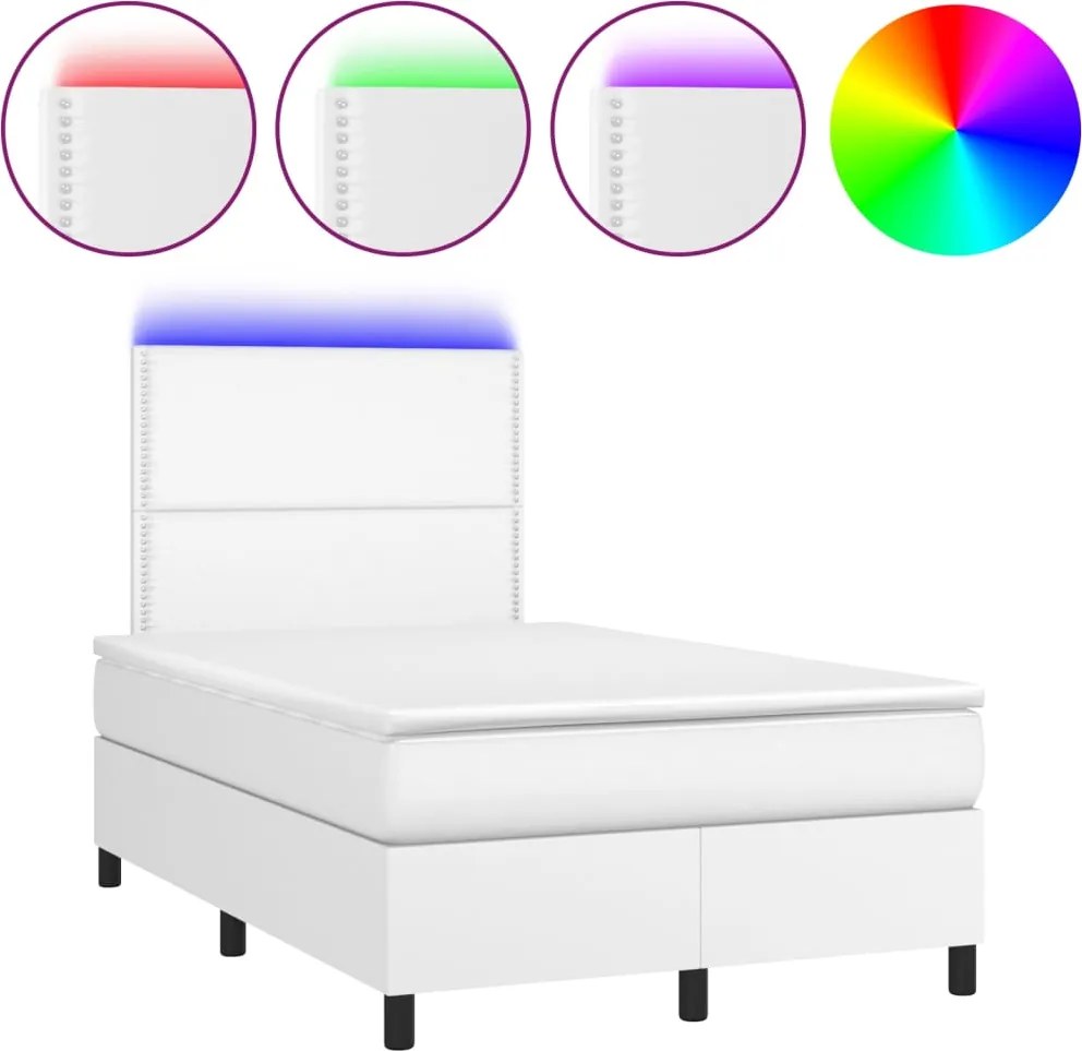 vidaXL fehér műbőr rugós ágy matraccal és LED-del 120x200 cm