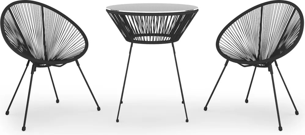 vidaXL 3 részes fekete kerti étkezőgarnitúra