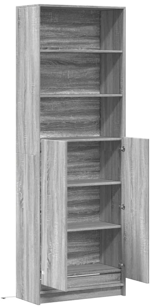 szürke sonoma szerelt fa magasszekrény LED-ekkel 69x32,5x200 cm