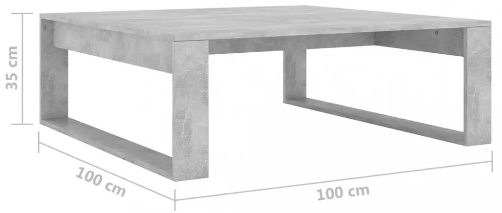 betonszürke szerelt fa dohányzóasztal 100 x 100 x 35 cm