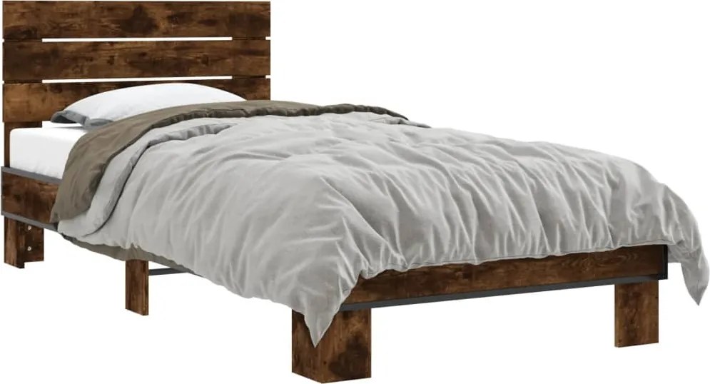 vidaXL füstös tölgyszínű szerelt fa és fém ágykeret 100 x 200 cm