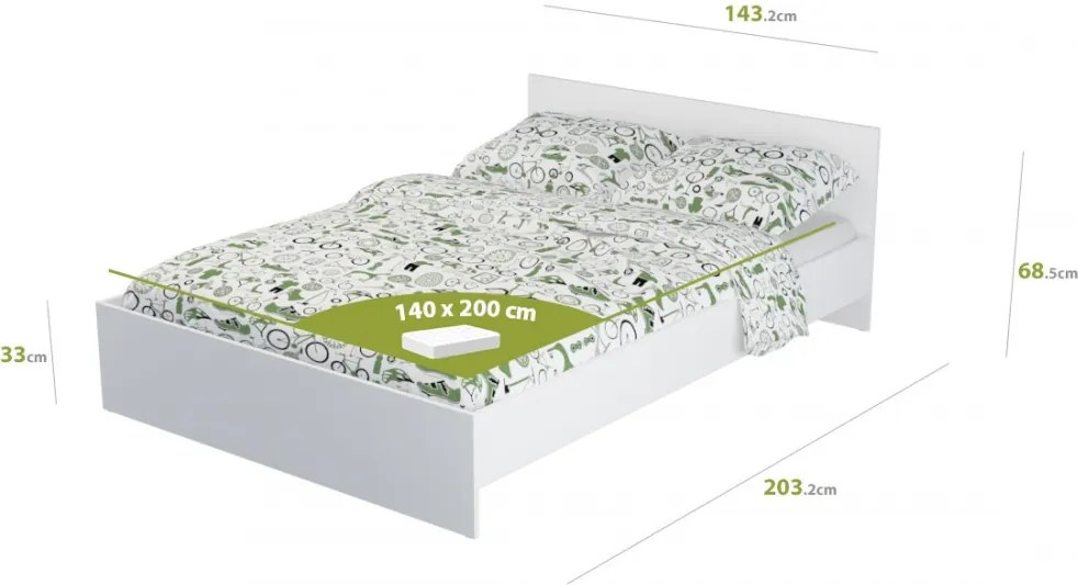 Pietro II NEW Kétszemélyes ágykeret 140x200, ágyráccsal Fehér