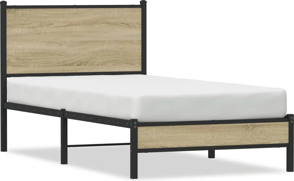 vidaXL sonoma tölgy színű fém ágykeret matrac nélkül 90 x 200 cm