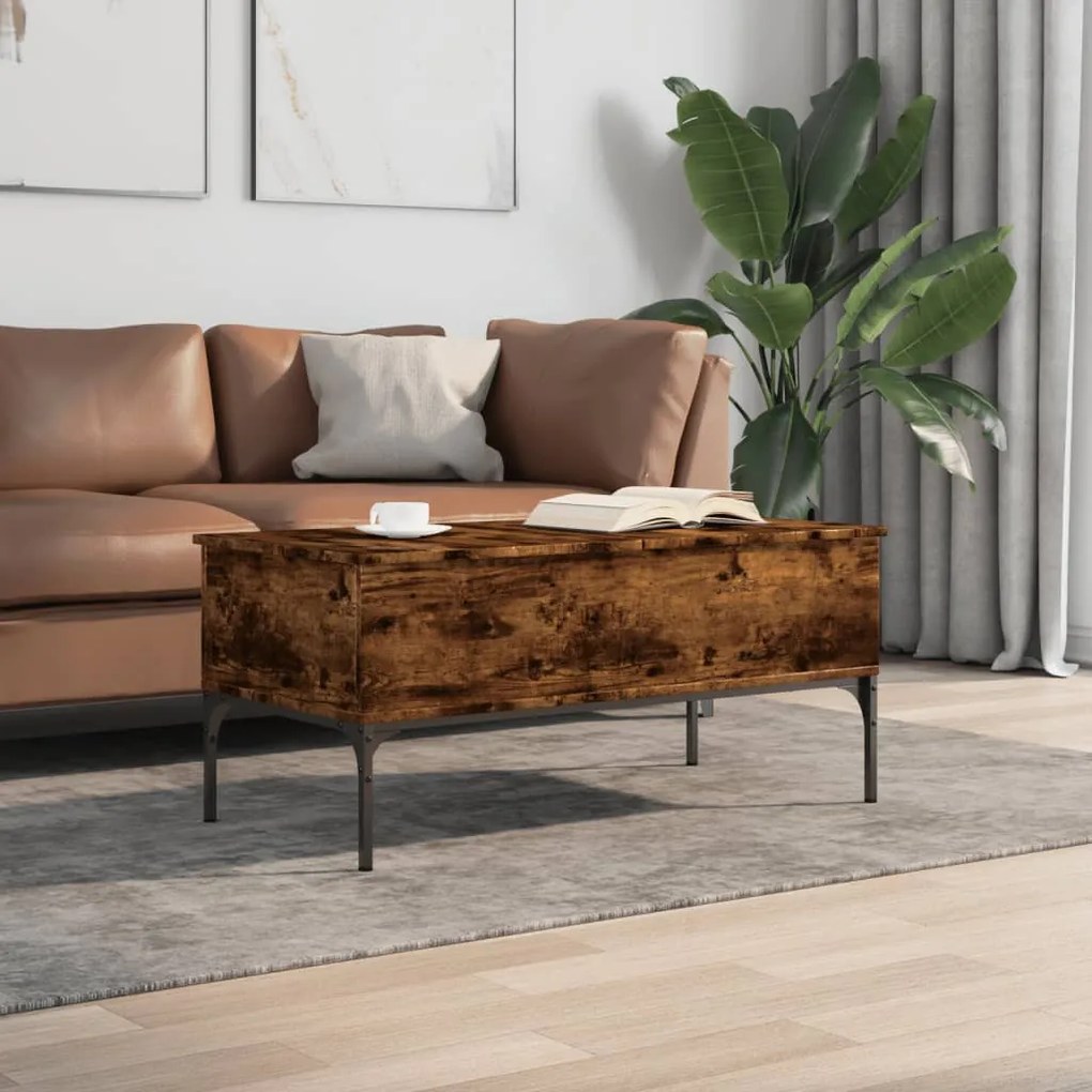 Füstös tölgy szerelt fa és fém dohányzóasztal 100 x 50 x 45 cm