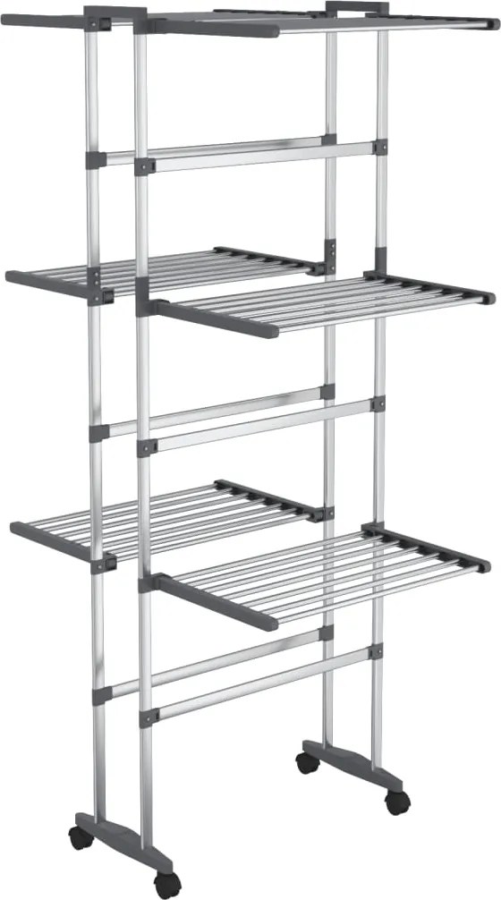 vidaXL 3 szintes ezüst ruhaszárító állvány kerekekkel 60x70x129 cm